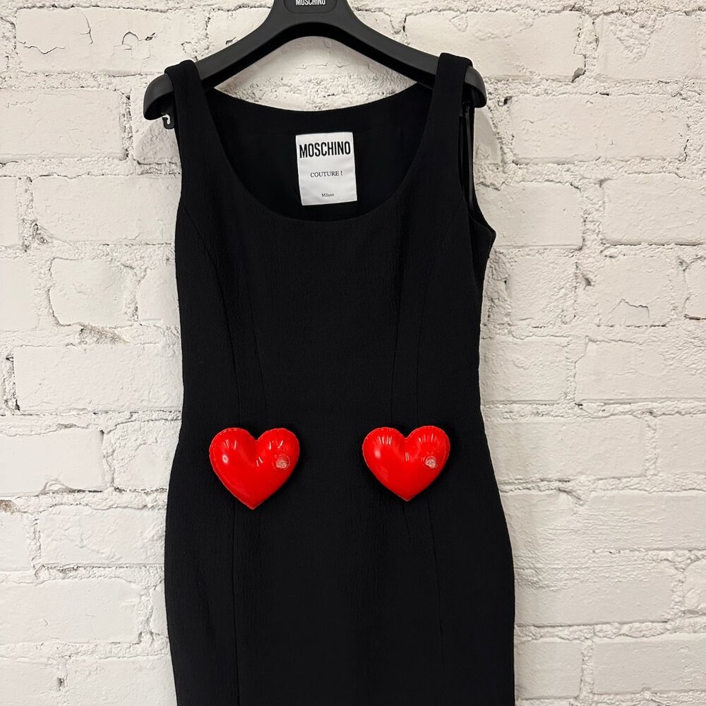 SS23 MOSCHINO Couture Double Heart Inflatable Sleeveless Black Mini Dress